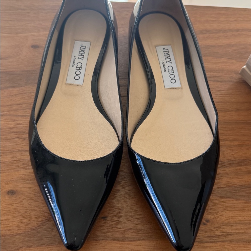 Jimmy Choo Black Patent Leather Flats w/Pointed Toe &